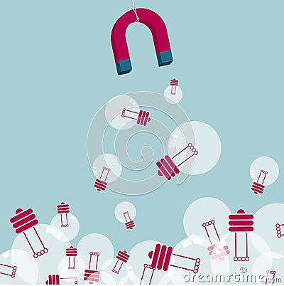 The magnet attracts the bulb. Vector Illustration